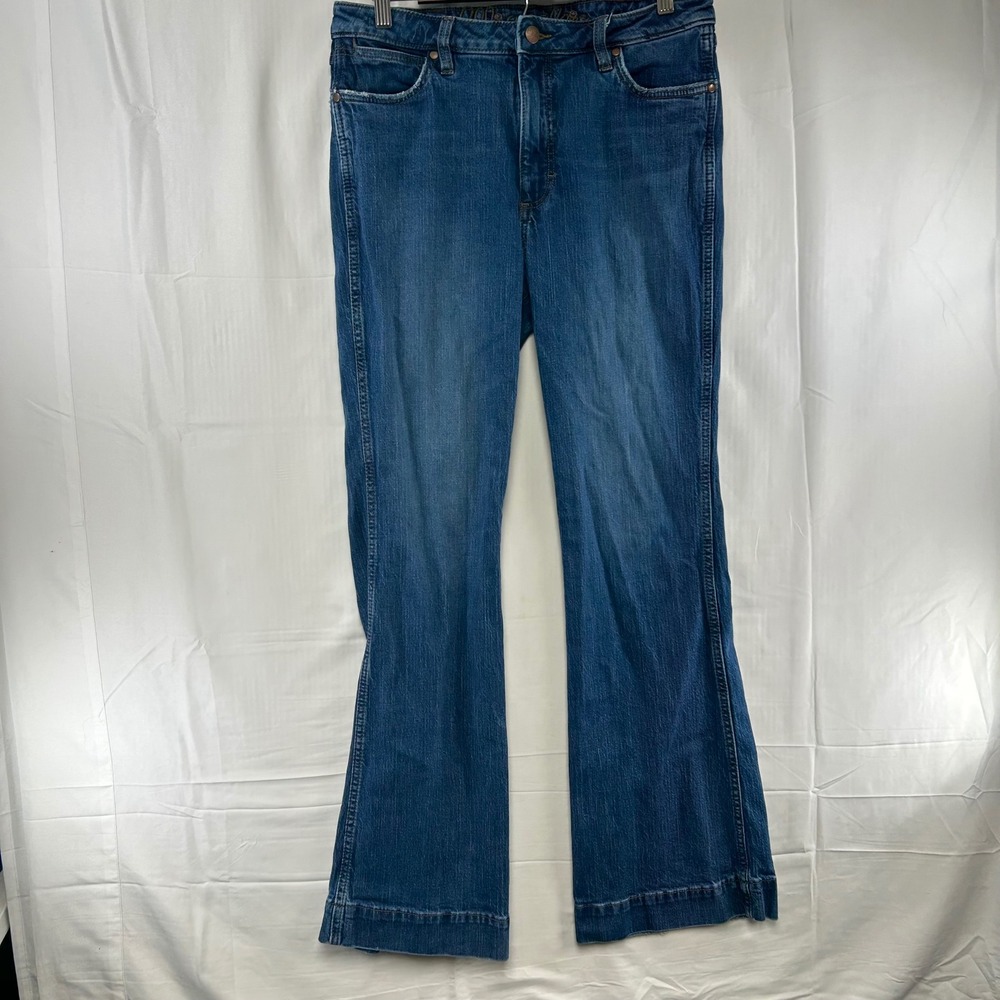 Wrangler High Rise Trouser Jeans Womens 31x34 Blue Medium Wash Western Flare